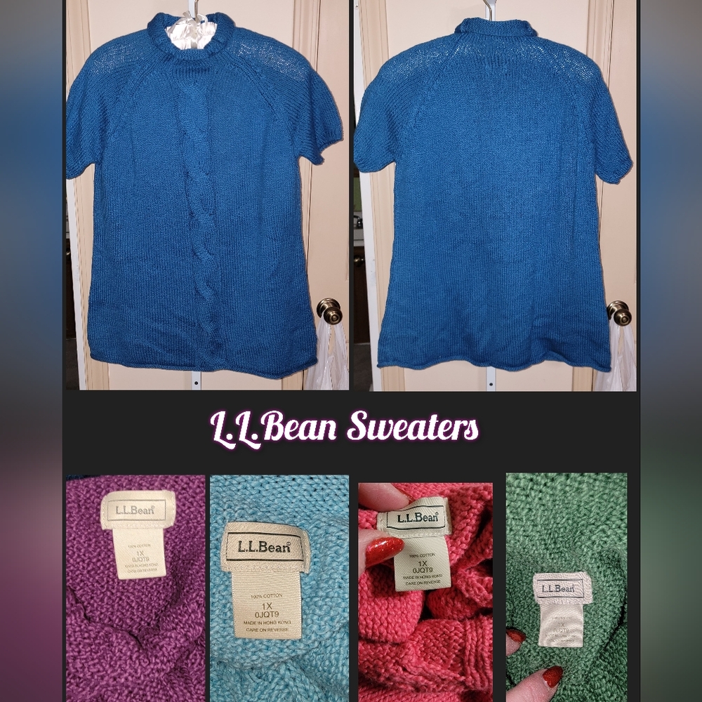 #050 LL BEAN- Short Sleeve Knit Rope Front Tunic Sweater- Varies Colors,Sz.1X